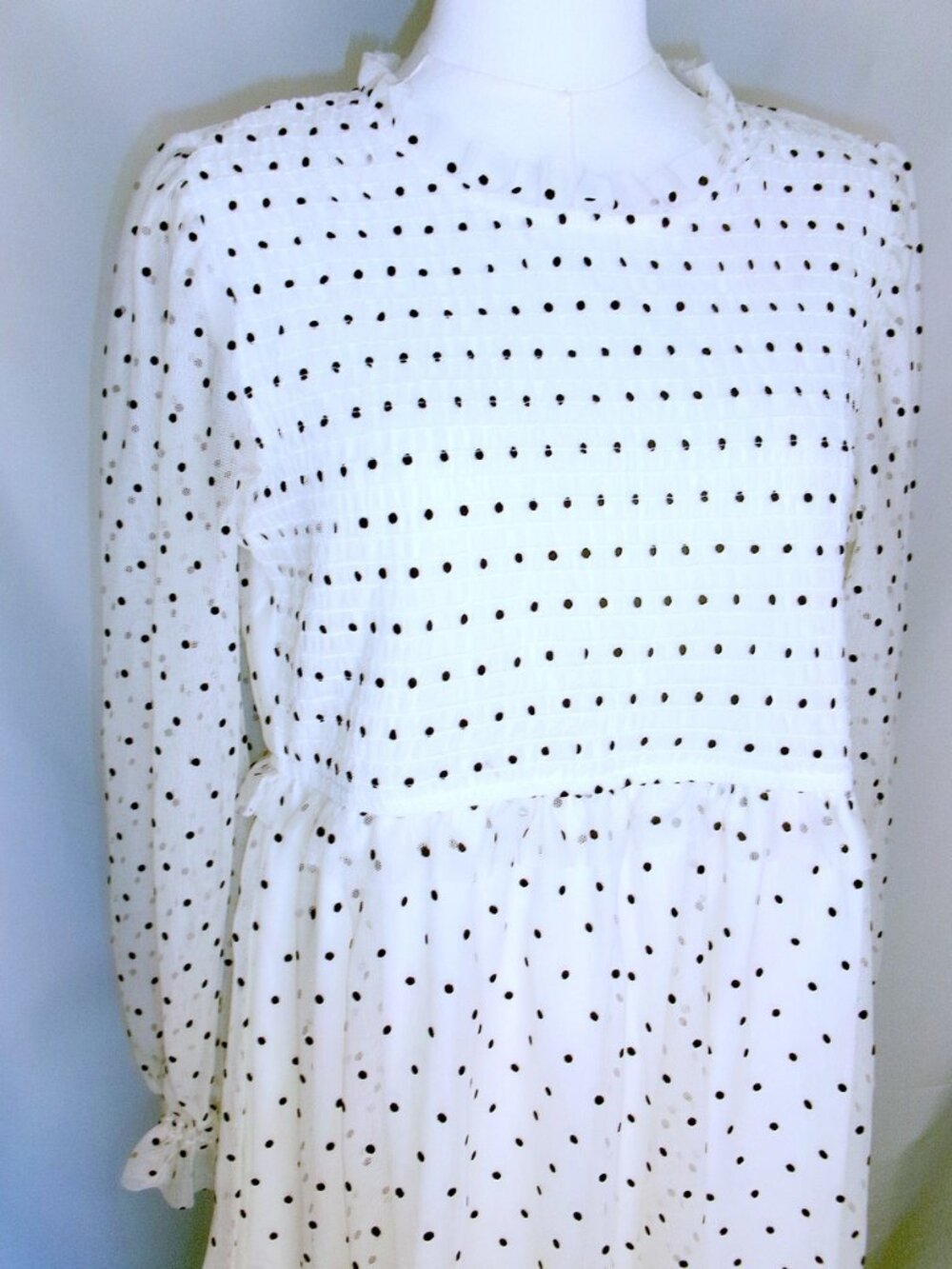 Thereabouts Plus Polka Dot Tulle Smocked Dress 2XL White Black Mesh